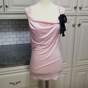 Light Pink Twist Tank with Black Satin  Tie Accent